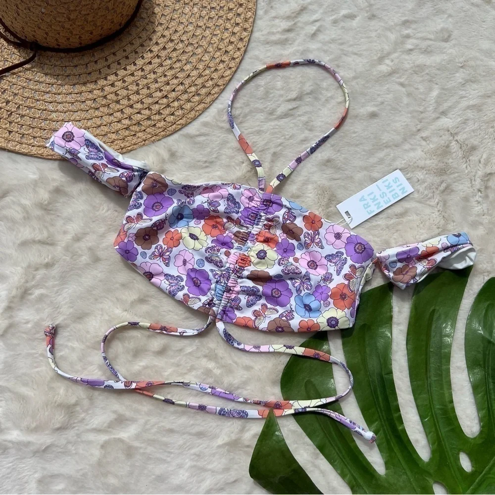 Frankie’s Bikinis Mariposa Floral Butterfly Bikini Top S Y2K